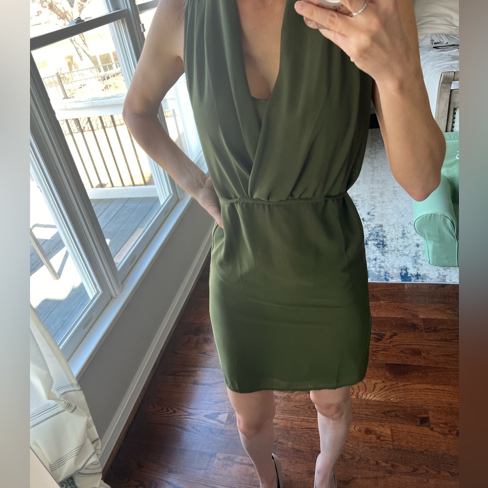 Anna Grace olive green sleeveless cocktail dress